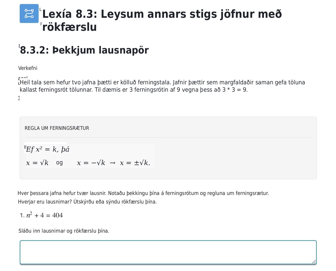 A screenshot from the curriculum showing a problem where students are required to explain their reasoning.
