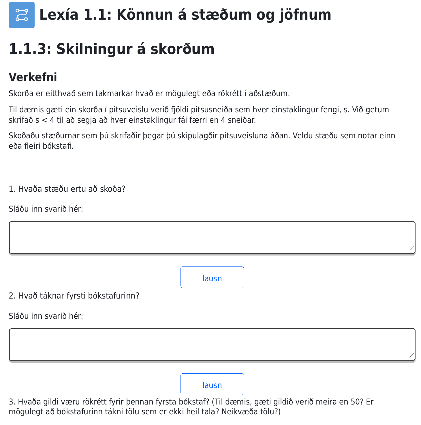 A screenshot from the curriculum showing questions that ask students to write algebraic expressions.