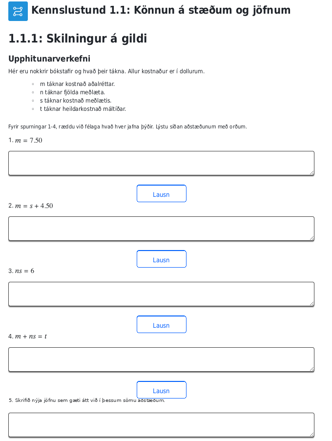 A screenshot from the curriculum showing a student activity with a list of questions that grow in cognitive demand.