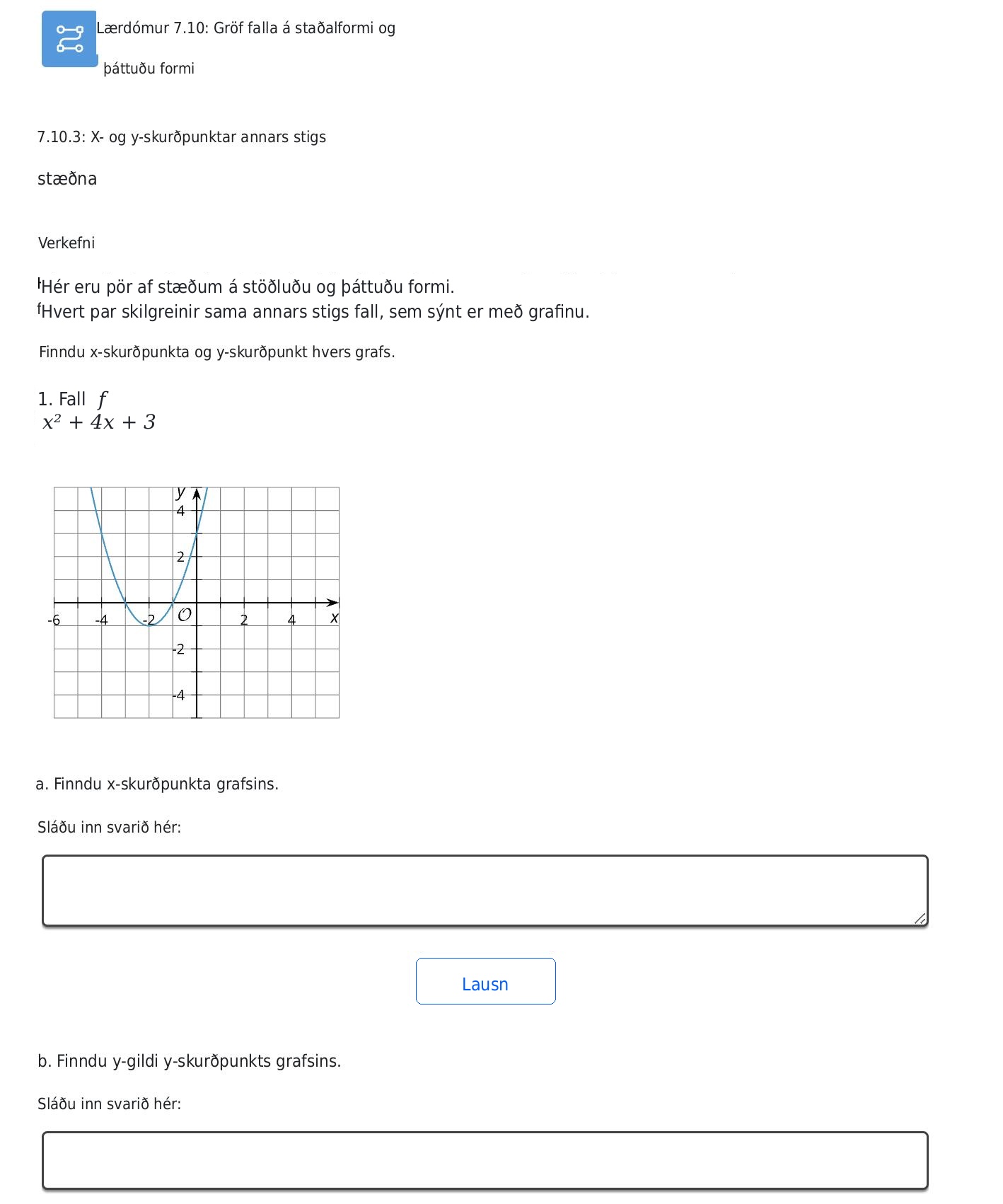A screenshot from the curriculum showing a lesson about quadratic functions and their graphs.
