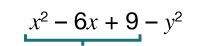 Stæðan x² - 6x + 9 - y², með slaufu undir fyrstu þremur liðunum x² - 6x + 9.