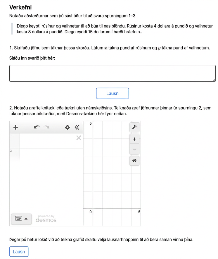 A screenshot from the curriculum showing a lesson where students are asked to use graphing technology to demonstrate their understanding.