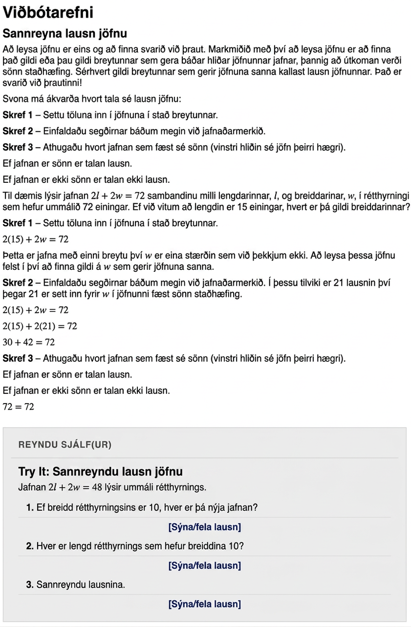 A screenshot of the additional resources page consisting of a section that contains information with key vocabulary words in bold. Step by step instructions are provided along with an example using the steps. A gray box contains a Try It question that students can use to test their understanding by checking their answers when they are done with the problem.