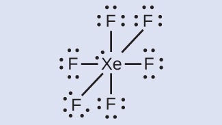 Þessi bygging sýnir XeF₆: xenon er eintengt við sex flúorfrumeindir, sem hver hefur þrjú stök rafeindapör.