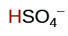 Efnaformúla vetnissúlfatjónar, HSO₄⁻, er sýnd.