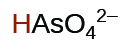 Efnaformúla vetnisarsenatjónar, HAsO₄²⁻, er sýnd.