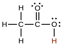 Lewis-bygging edikssýru (CH₃CO₂H) er sýnd.