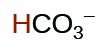 Efnaformúla vetniskarbónatjónar, HCO₃⁻, er sýnd.