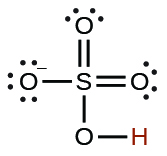 Lewis-bygging vetnissúlfatjónar (HSO₄⁻) er sýnd.
