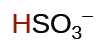 Efnaformúla vetnissúlfítjónar, HSO₃⁻, er sýnd.
