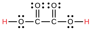 Lewis-bygging oxalsýru (H₂C₂O₄) er sýnd.