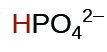 Efnaformúla vetnisfosfatjónar, HPO₄²⁻, er sýnd.