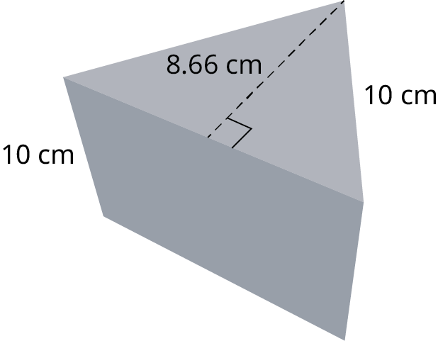 Jafnhliða þríhyrndur strendingur. Hliðar þríhyrningsins eru 10 cm, hæð hans 8,66 cm og lengd strendingsins 10 cm.