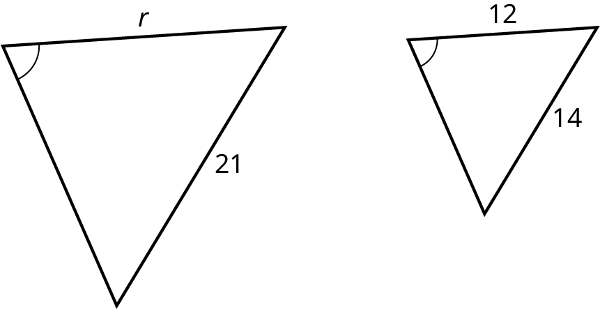 Tveir þríhyrningar. Efri og hægri hlið þess fyrri eru r og 21 og hins 12 og 4. Efri vinstri hornin eru einslaga.