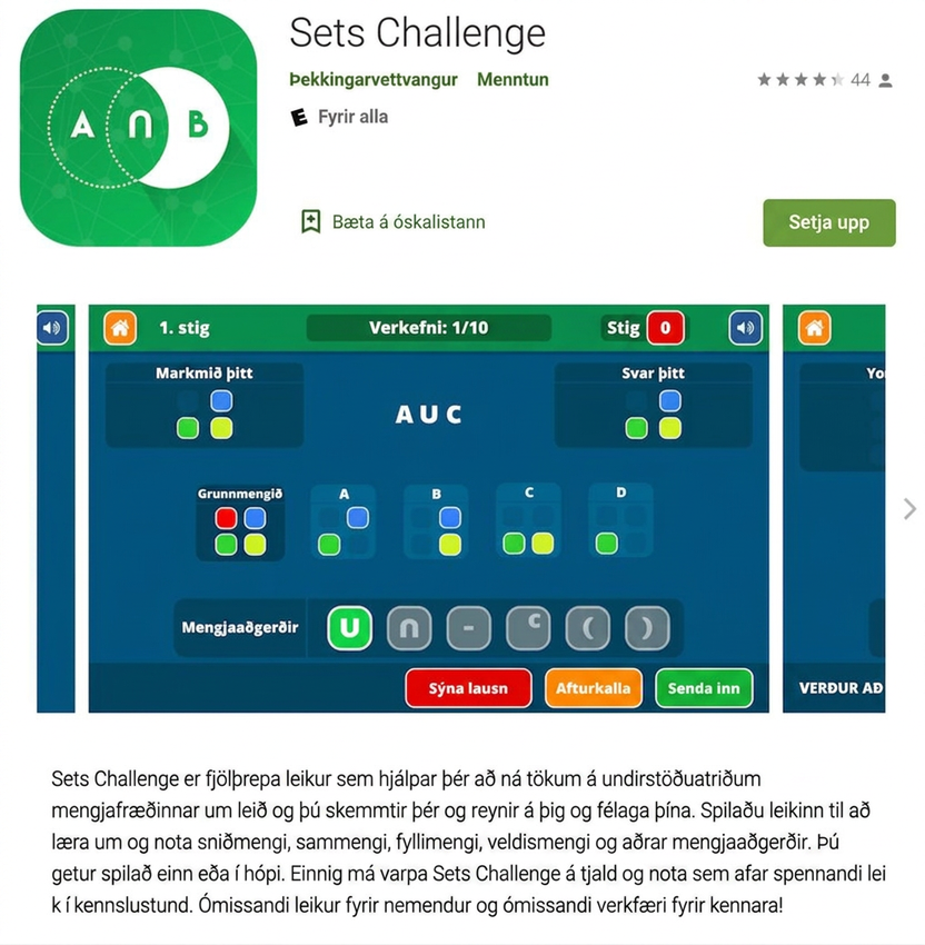 Skjáskot af smáforritinu Sets Challenge í Google Play-versluninni.