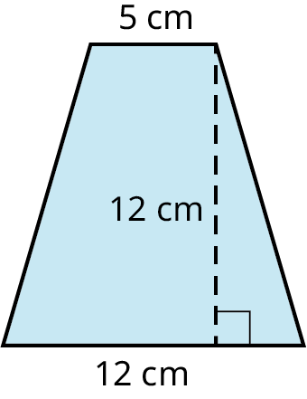 Trapisa með 5 cm efri grunnlínu, 12 cm neðri grunnlínu og 12 cm hæð.