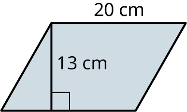 Samsíðungur með 20 cm lengd og 13 cm hæð.