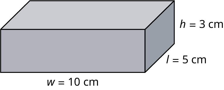 Rétthyrndur strendingur með lengd l = 5 cm, breidd w = 10 cm og hæð h = 3 cm.