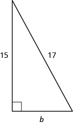 Rétthyrndur þríhyrningur með skammhliðar merktar b og 15. Langhliðin er merkt 17.