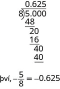Langdeiling þar sem 8 gengur upp í 5.000 og kvótinn er 0.625. Undir 5.000 eru 48, heil lárétt lína, 20, 16, heil lárétt lína, 40, 40 og síðasta lárétta línan. Því eru fimm áttundu hlutar jafnir 0.625.