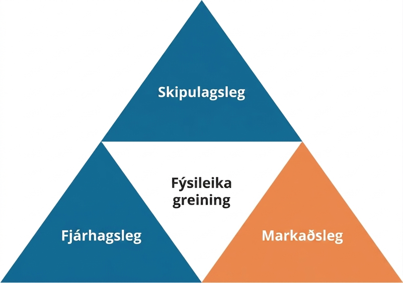 Fýsileikagreining skiptist í fjárhagslega, markaðslega og skipulagslega þætti.