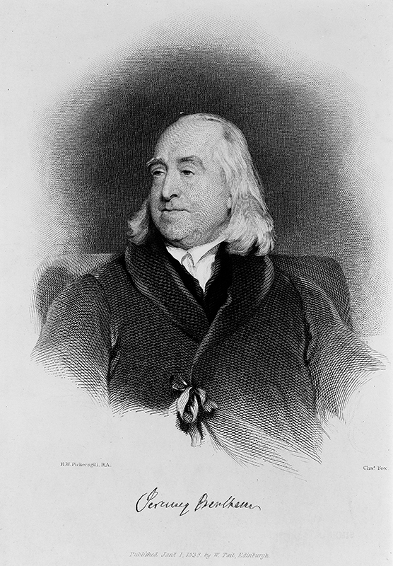 Andlitsmynd af Jeremy Bentham eftir Henry William Pickersgill.
