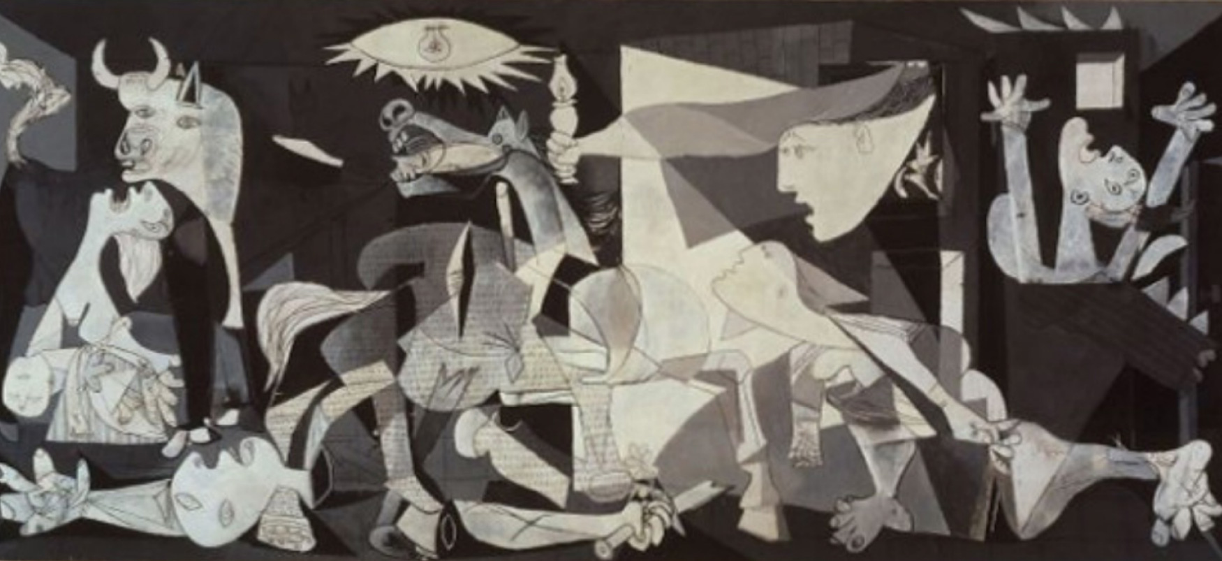 Guernica er stórt málverk eftir Pablo Picasso í gráum, svörtum og hvítum litum. Áberandi myndefni eru særður hestur, naut, öskrandi kona, látið ungbarn, sundurlimaður hermaður og eldtungur. Bjöguð hlutföll, sem einkenna verk Picassos, koma skýrt fram.