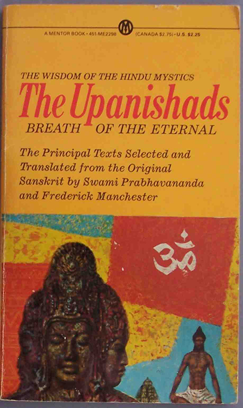 Bókarkápa Upanishad-ritanna: Andardráttur hins eilífa. Á kápunni segir að megintextarnir séu valdir og þýddir úr upprunalegri sanskrít af Swami Prabhavananda og Frederick Manchester. Myndir af tveimur styttum eru neðan við textann.