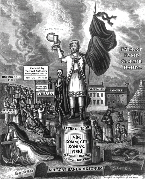 Gömul koparstunga sýnir „Áfengiskonunginn“.