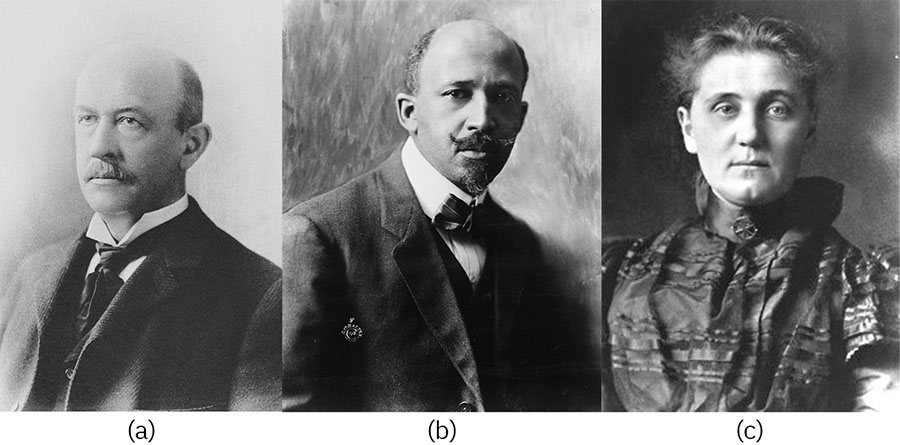Andlitsmyndir af William Sumner, W.E.B. Du Bois og Jane Addams.