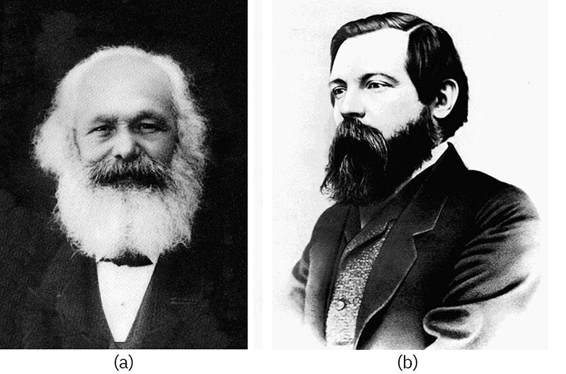 Ljósmyndir af Karl Marx og Friedrich Engels.