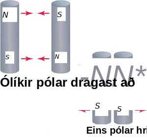 Stangarseglar hrinda hver öðrum frá sér þegar samnefnd skaut snúa saman en dragast að þegar gagnstæð skaut snúa saman.
