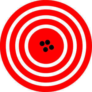 A red target is shown with four dots that represent attempts by a GPS system to locate a restaurant at the center of the bull’s-eye. The dots are concentrated close to one another, indicating high precision, and they are very close to the actual location of the restaurant, indicating high accuracy.