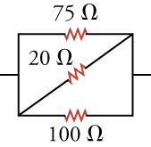 Lárétt rás með 75 ohma og 100 ohma viðnámi tengdum á báðum endum og 20 ohma viðnámi skáhallt milli þeirra.