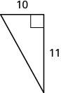 Rétthyrndur þríhyrningur er sýndur. Hæðin er merkt 11 og grunnlínan 10.