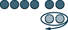 Röð af dökkgráum hringjum með tveimur ljósgráum hringjum fyrir neðan. Ljósu hringirnir eru afmarkaðir með sporöskju og sveigðri ör sem vísar til vinstri.