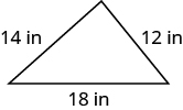 Mynd af þríhyrningi með hliðarlengdirnar 14 tommur, 12 tommur og 18 tommur.