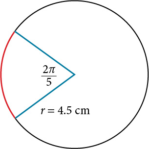 Graf af hring með horninu 2π/5 og geisla 4,5 cm.
