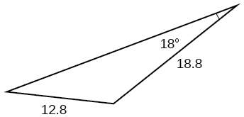 Þríhyrningur. Eitt horn er 18 gráður og mótlæg hlið þess er side = 12.8. Önnur hlið er 18.8.