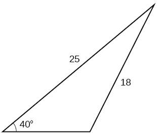 Þríhyrningur. Eitt horn er 40 gráður og mótlæg hlið þess er side = 18. Ein hinna hliðanna er 25.