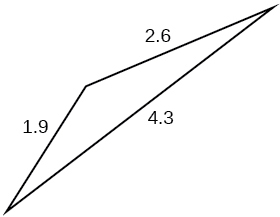 Þríhyrningur með hliðarnar 1.9, 2.6 og 4.3. Hornin eru óþekkt.