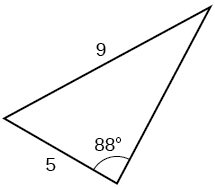 Þríhyrningur. Eitt horn er 88 gráður og mótlæg hlið þess er side = 9. Önnur hlið er 5.