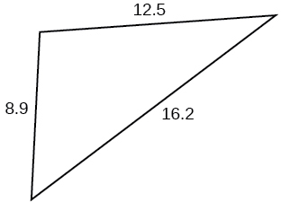 Þríhyrningur með hliðarnar 8.9, 12.5 og 16.2. Hornin eru óþekkt.