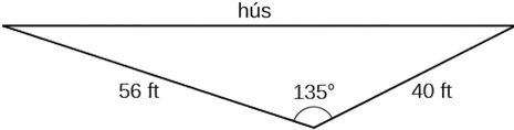 Þríhyrningur með 135 gráðu horn. Hliðarnar sem liggja að horninu eru 56 fet og 40 fet. Þriðja hliðin er húsið og lengd hennar er óþekkt.