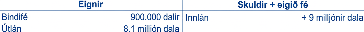 T-reikningur First National sýnir 900.000 dali í bindifé, 8,1 milljón í útlánum og 9 milljónir í innlánum.