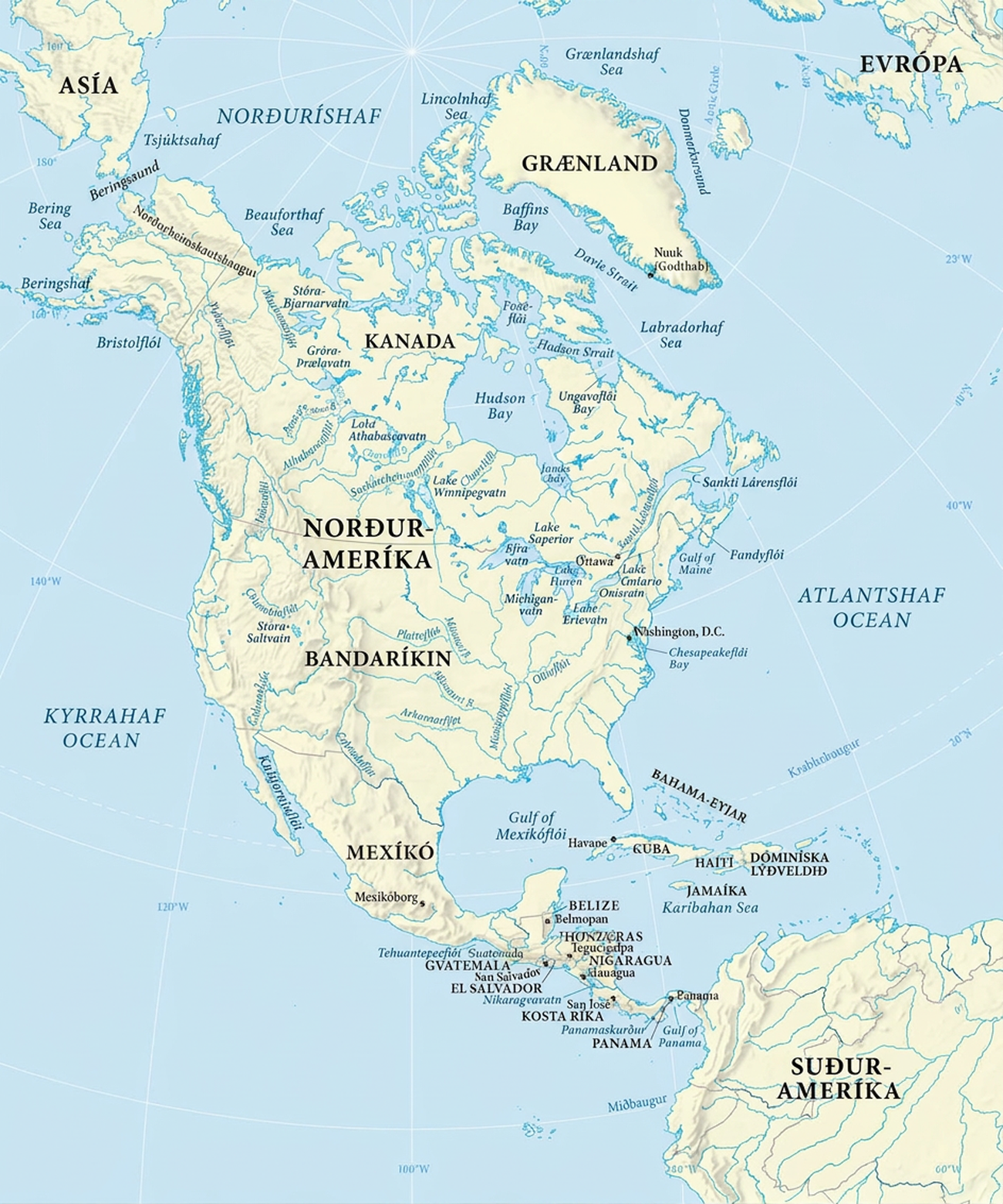 Kort af Norður-Ameríku.