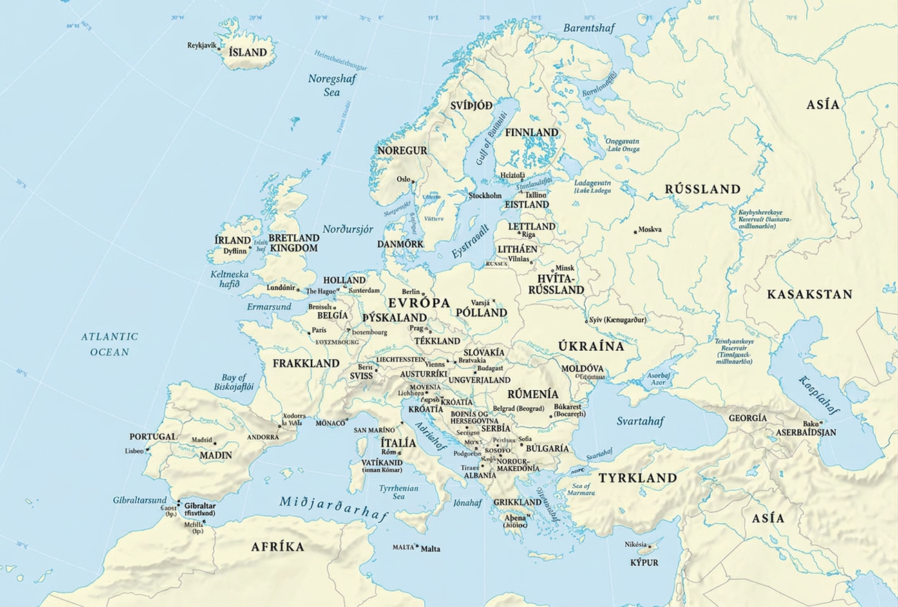 Kort af Evrópu.