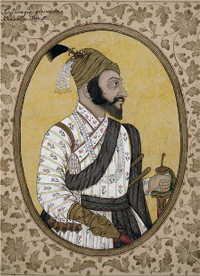 Málverkið sýnir Shivaji keisara. Hann klæðist ríkulega skreyttum hvítum kyrtli og íburðarmiklum skartgripum. Hann heldur á sverði í vinstri hendi.