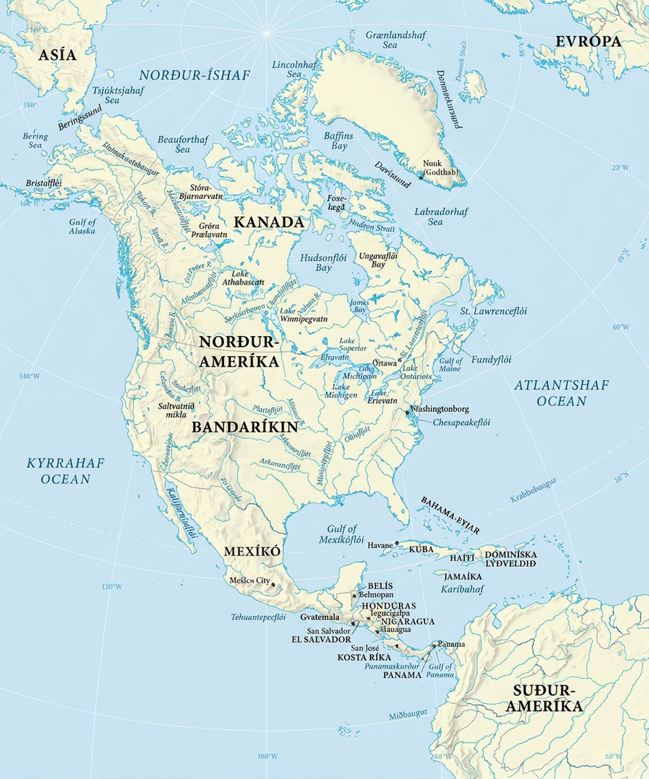 Kort af Norður-Ameríku.